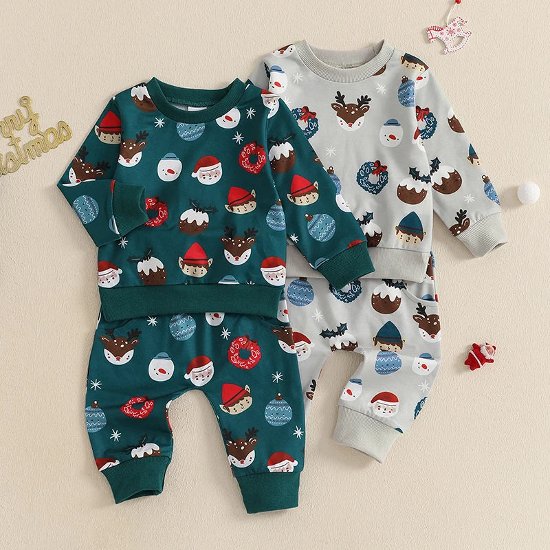 Boy's 2-Piece Christmas Holiday Print Sweatshirt & Pants Sets