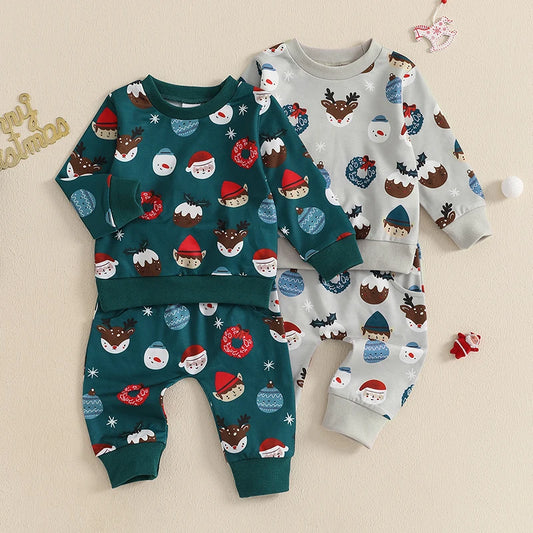 Boy's 2-Piece Christmas Holiday Print Sweatshirt & Pants Sets