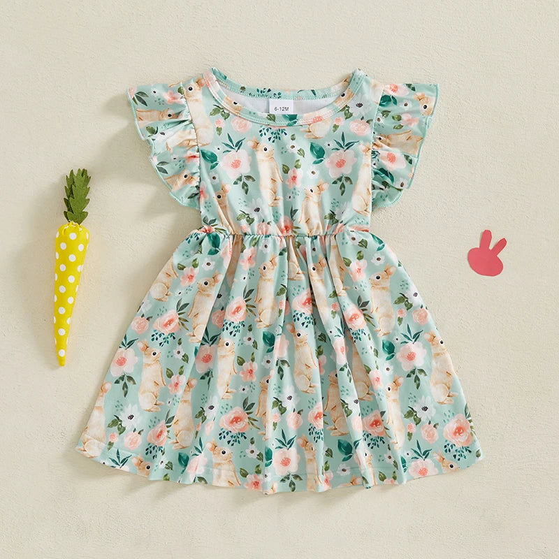 Girl's Flutter Sleeve Easter Bunny Dresses