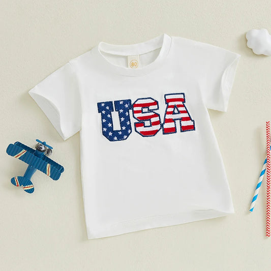 Boy's Embroidered USA 4th of July T-Shirts