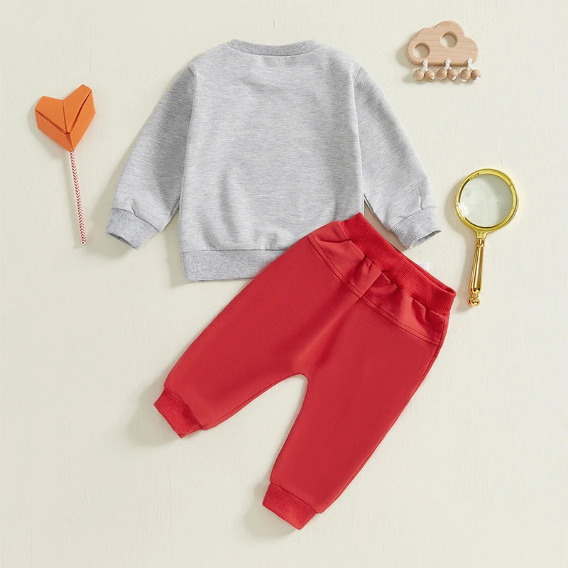 Boy's 2-Piece "I Dig You" Valentine's Excavator Top & Pants Sets