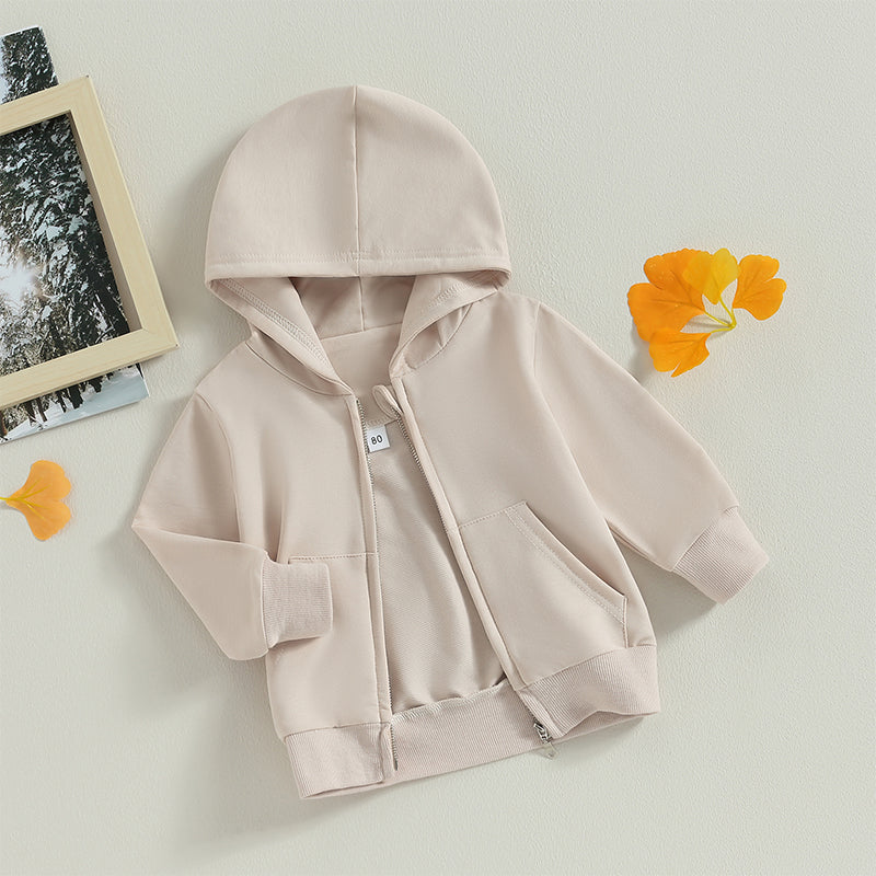 Boy's & Girl's Solid Hooded Zip Jackets