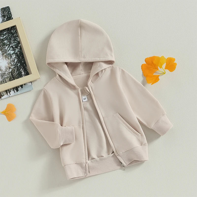 Boy's & Girl's Solid Hooded Zip Jackets