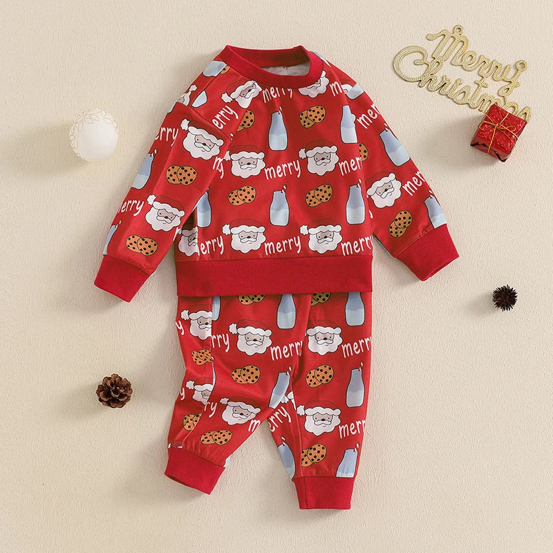 Boy's 2-Piece Christmas Santa Cookies & Milk Top & Pants Sets