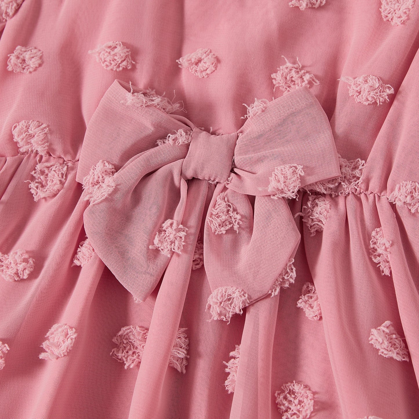 Family Matching! Color Block Shirt & Pink Swiss Dot Wrap Front Ruffled Hem Belted Dresses