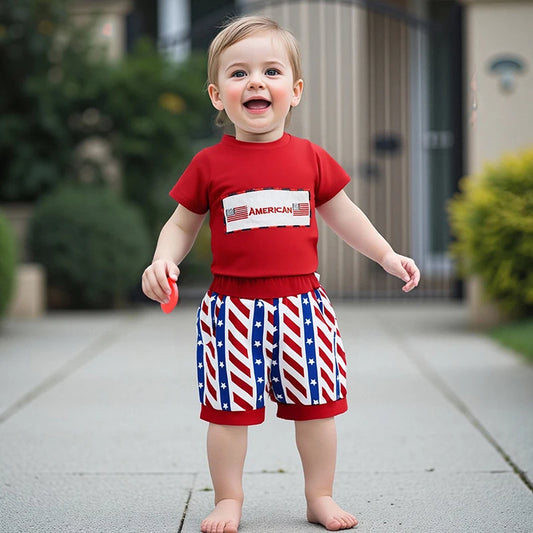 Boy's 2-Piece 4th of July T-Shirts & USA Flag Shorts Sets