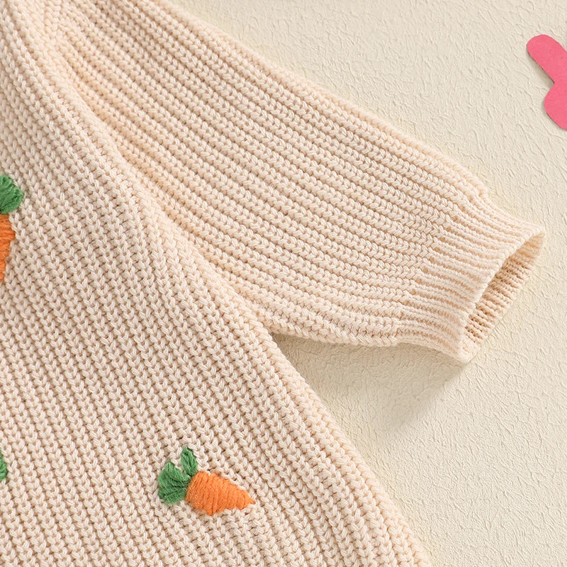 Girl's & Boy's Sweater Embroidered Easter Carrot Rompers Onesies