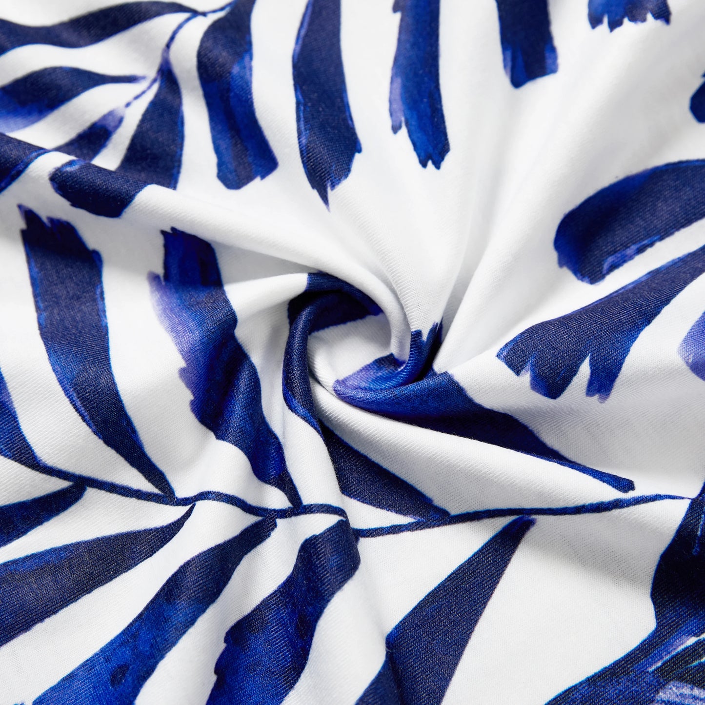 Family Matching! Modern Blue & White Botanical Leaf Button Strap Dress & Color Block Tees