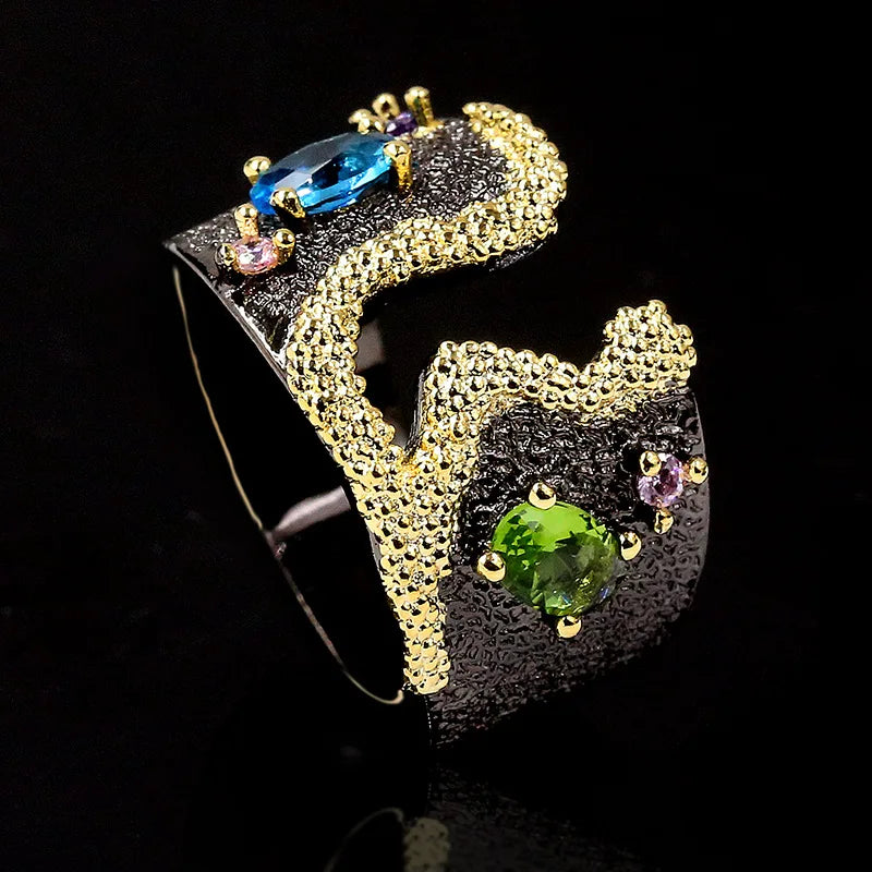 Vintage Black & Gold Style Zircon Cocktail Rings
