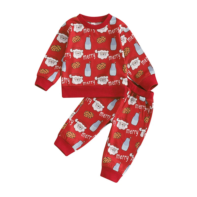 Boy's 2-Piece Christmas Santa Cookies & Milk Top & Pants Sets