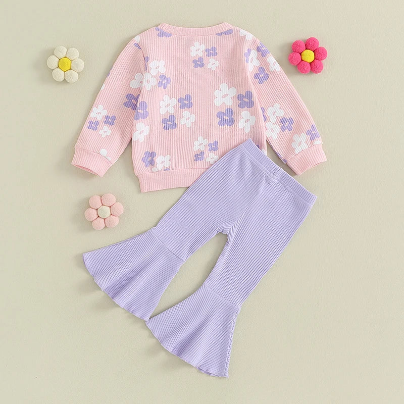 Girl's Floral Sweatshirt & Flared Pants Sets