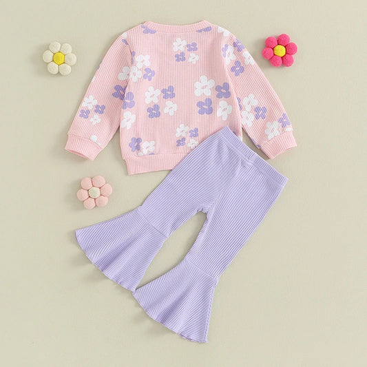 Girl's Floral Sweatshirt & Flared Pants Sets