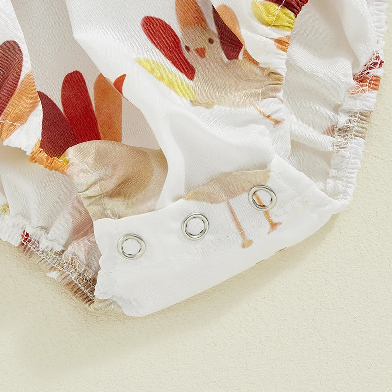 Thanksgiving ! Girl's Turkey Romper & Bow Headband Sets