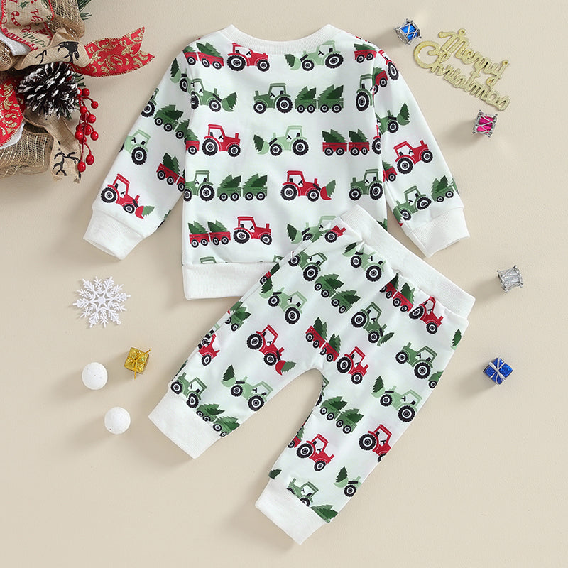 Boy's 2-Piece Christmas Tractor & Christmas Trees Sweatshirt & Pants Sets