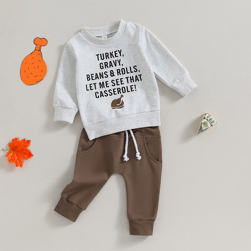 Boy's & Girl's 2-Piece Thanksgiving "Turkey, Gravy, Beans & Rolls, Let Me See That Casserole" Sweatshirts & Sweatpants Sets