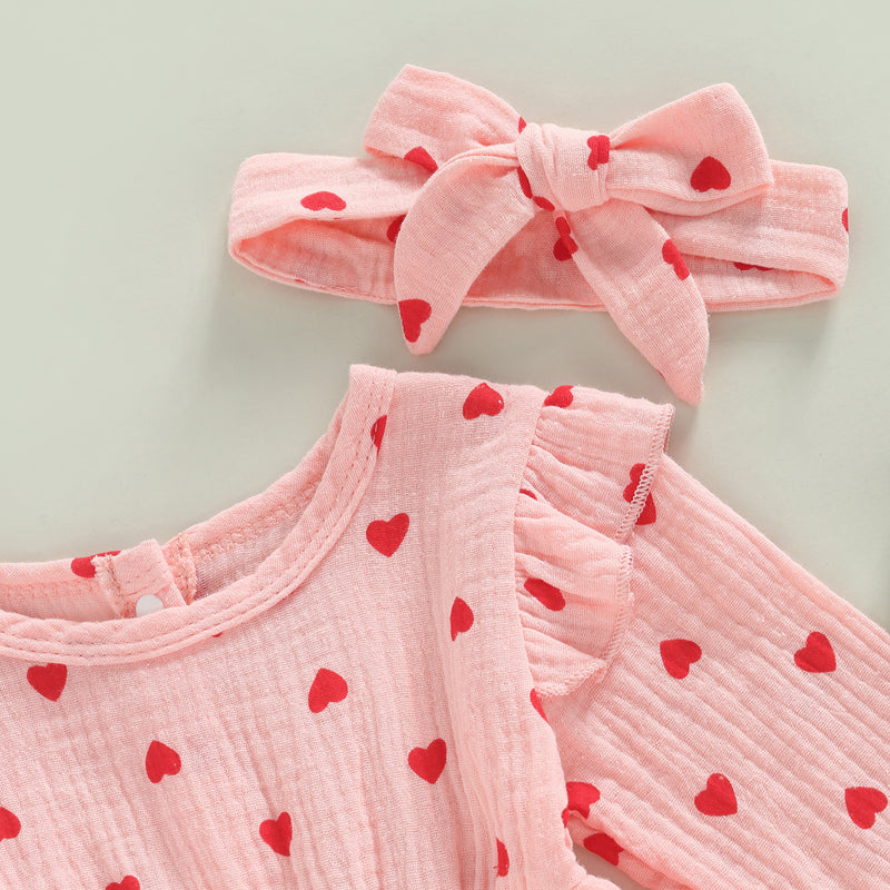 Girl's Heart Romper Dresses & Headband Sets