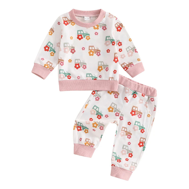 Girl's Floral Tractor Top & Pants Sets