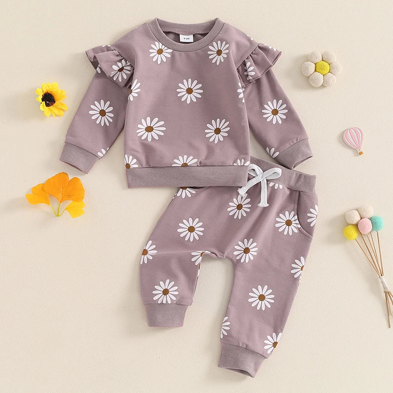 Girl’s Daisy Print Sweatshirt & Pants Sets