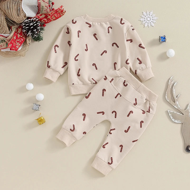 Boy's & Girl's 2-Piece Christmas Candy Cane Sweatshirt & Pants Sets