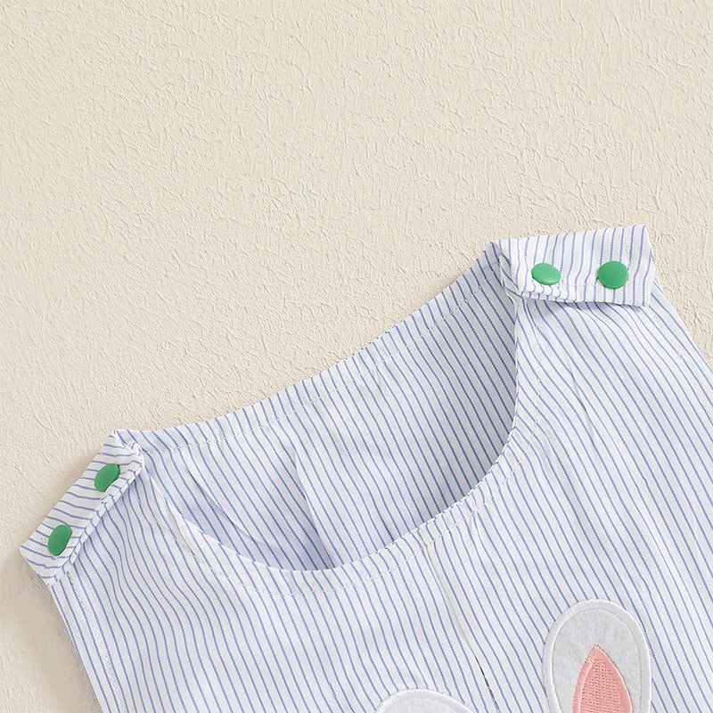 Boy's Striped Easter Bunny Embroidered Sleeveless Jumpsuit
