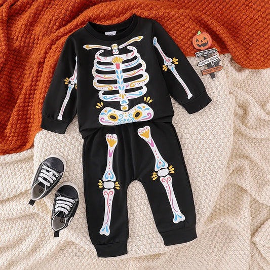Girl's Halloween 2-Piece Candy Skeleton Sweatshirt & Pants Sets