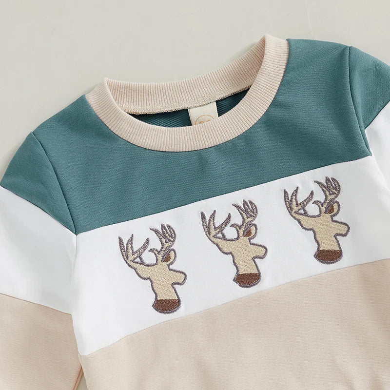 Boy's 2-Piece Embroidered Deer & Duck Hunting & Fishing Sweatshirt & Pants Sets