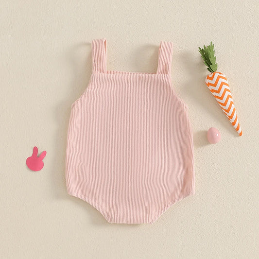 Girl's Sleeveless Embroidered Easter Bunny Rompers
