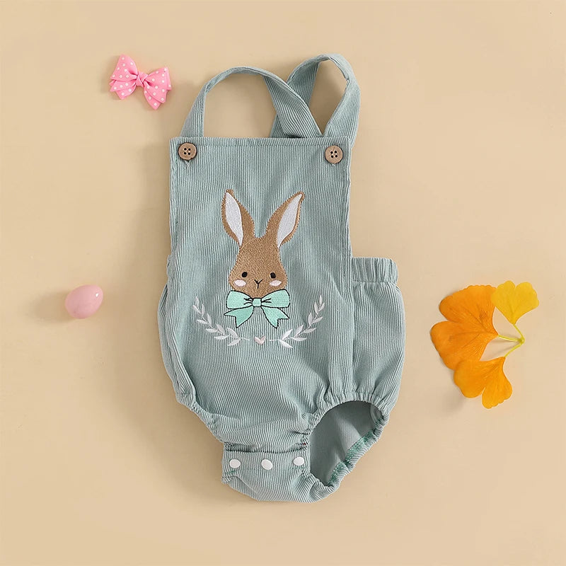 Girl's & Boy's Embroidered Sleeveless Easter Bunny Overall Rompers
