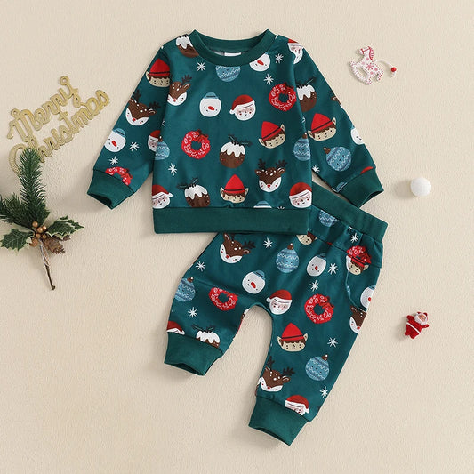 Boy's 2-Piece Christmas Holiday Print Sweatshirt & Pants Sets