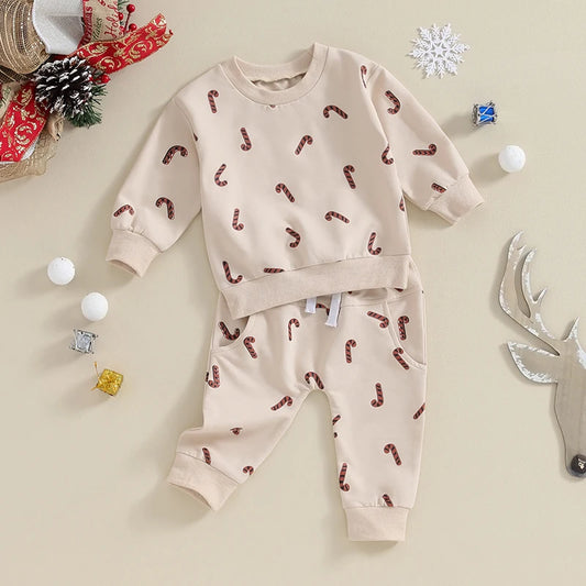 Boy's & Girl's 2-Piece Christmas Candy Cane Sweatshirt & Pants Sets