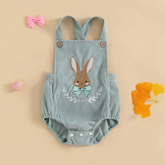Girl's & Boy's Embroidered Sleeveless Easter Bunny Overall Rompers