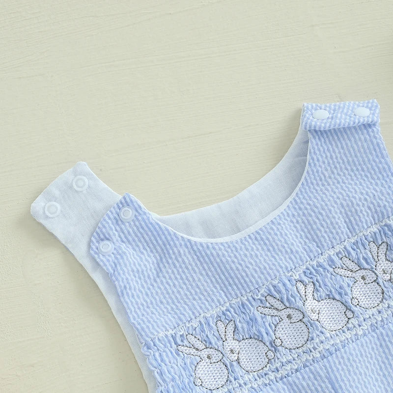 Boy's Sleeveless Easter Bunny Embroidered Jumpsuits