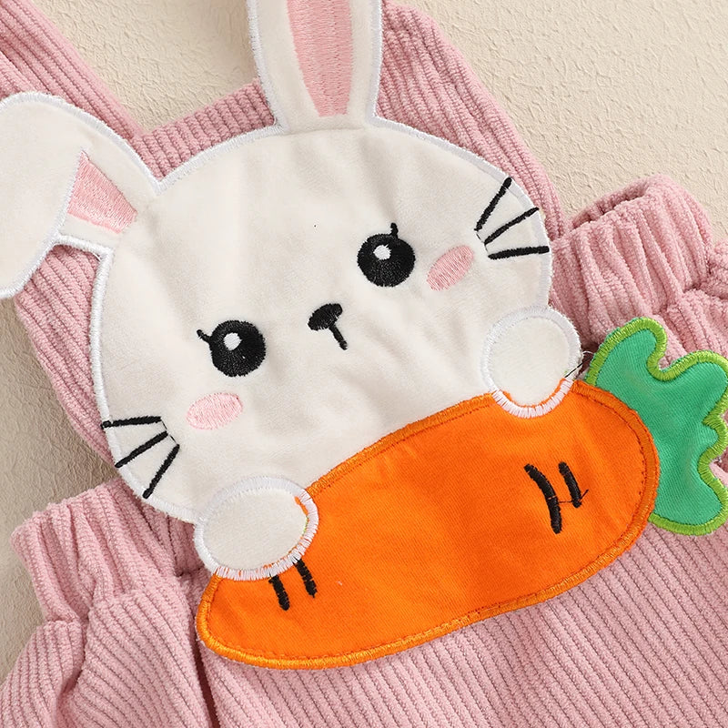 Girl's Easter Skirt Carrot Bunny Romper Carrot Embroidered Suspender Skirt & Headband Set
