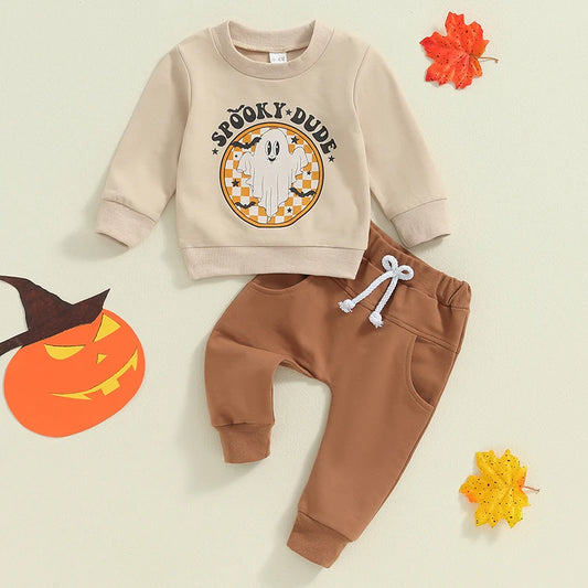 Boy's 2-Piece Halloween "Spooky Dude" Ghost Sweatshirt & Sweatpants