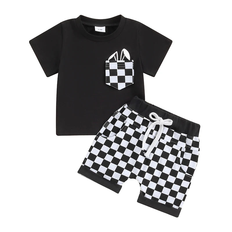 Boy's Easter Set Plaid T-Shirt & Shorts Sets