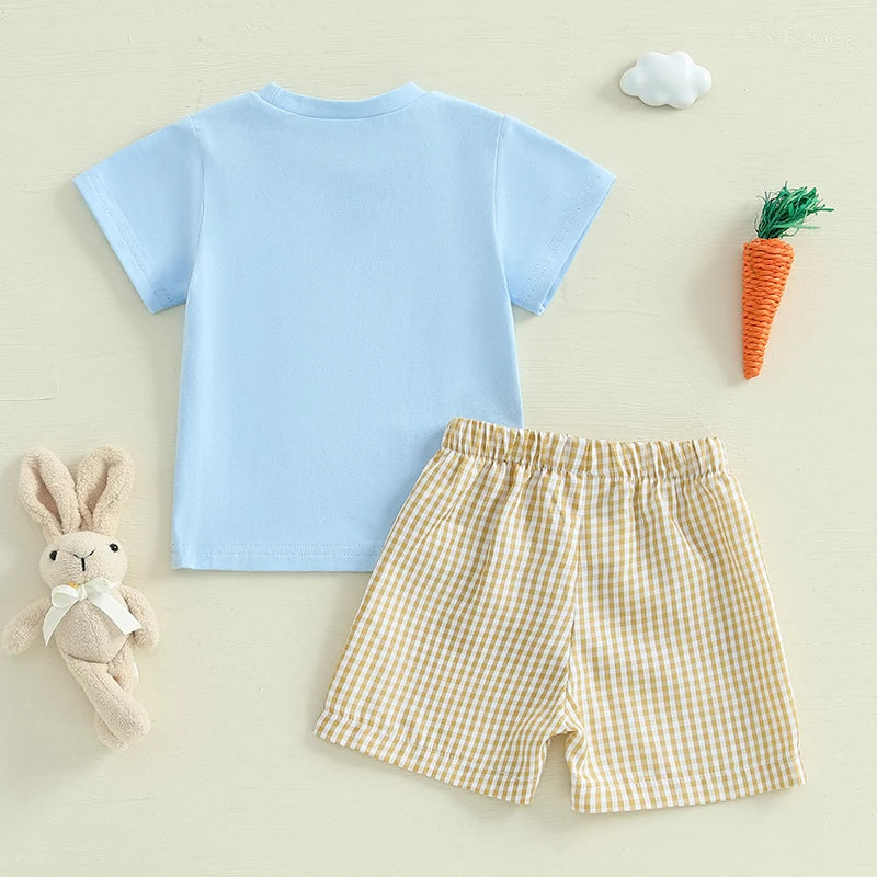 Boy's Easter Bunny/Cross T-shirt Plaid Shorts Set