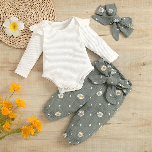 Girl’s 2-Piece Onesies, Pants, & Bow Headband Sets