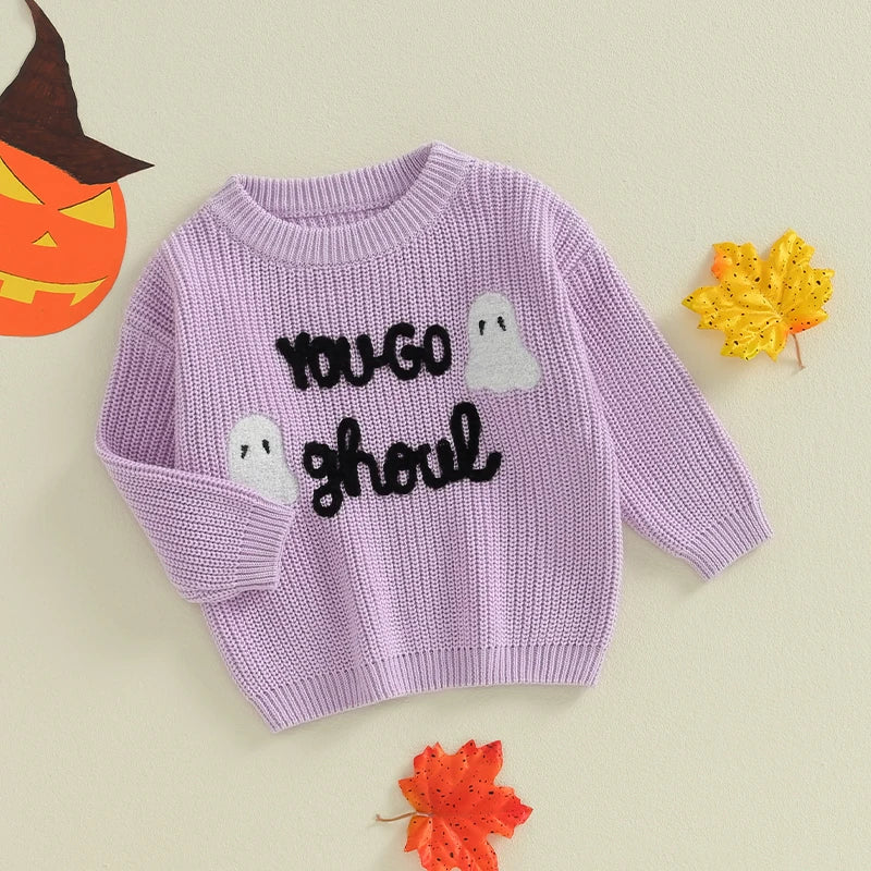 Girl's Embroidered "You-Go Ghoul" Halloween Sweaters