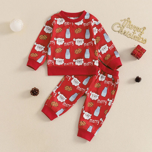Boy's 2-Piece Christmas Santa Cookies & Milk Top & Pants Sets