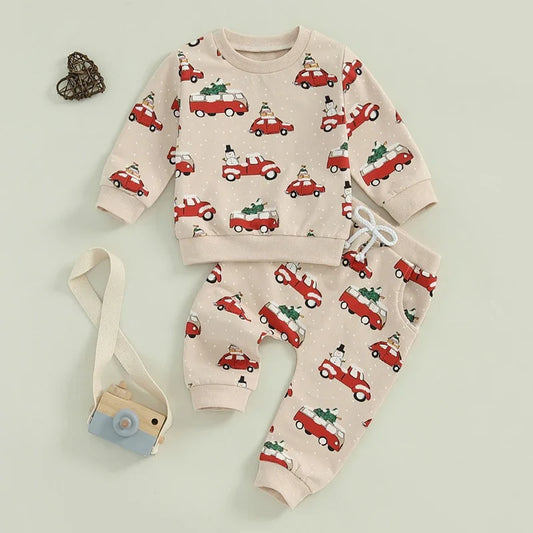 Boy's 2-Piece Christmas Truck & Christmas Tree Sweatshirt & Pants Sets