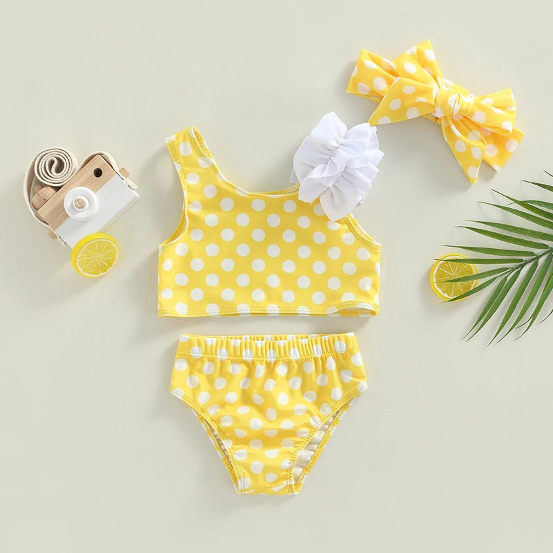 Girl's 3-Piece Dot & Cup Cake Bikinis & Bow Headband Swimsuit Sets