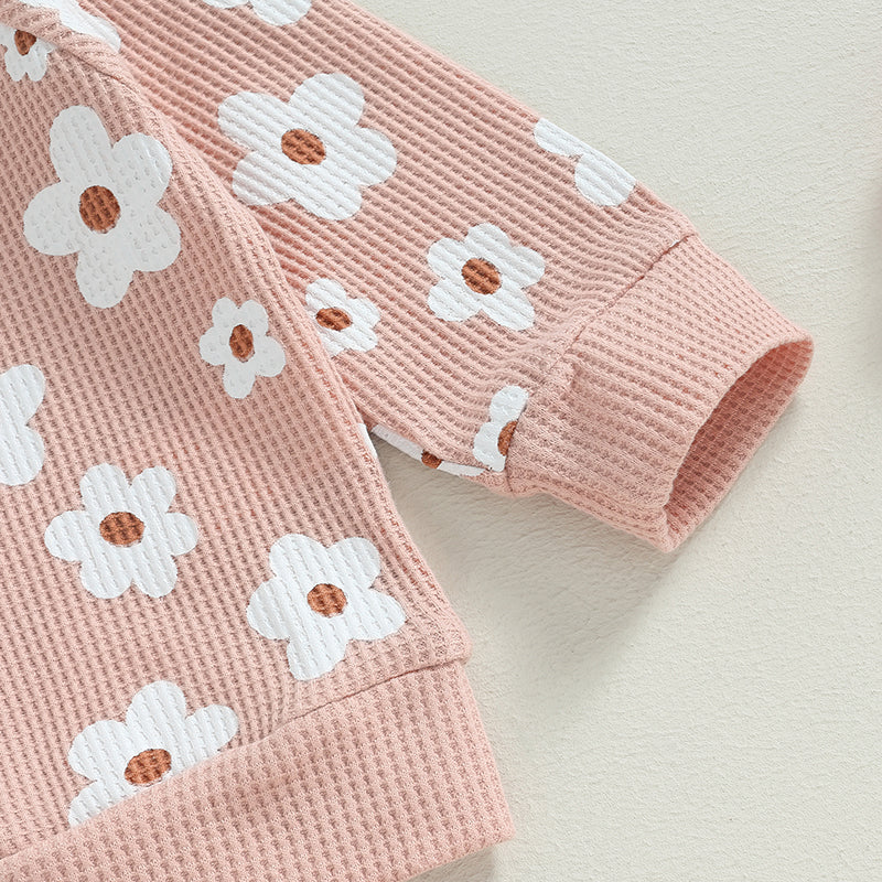Girl’s 2-Piece Flower Sweatshirt, Pants& Bow Headband Sets
