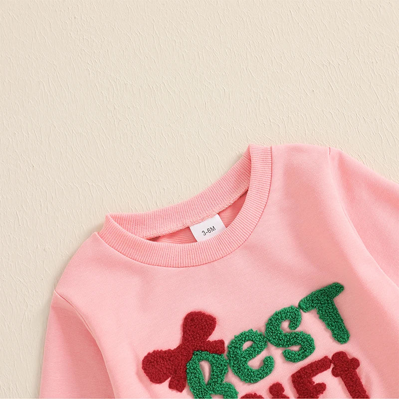 Girl's 2-Piece Christmas Embroidered "Best Gift Ever" Sweatshirt & Pants Sets