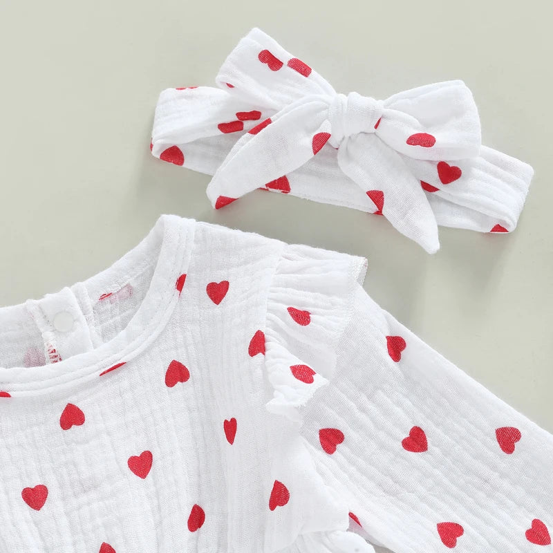 Girl's Heart Romper Dresses & Headband Sets