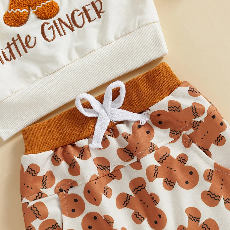 Boy's & Girl's 2-Piece Christmas Embroidered "Cutest Little Ginger" Holiday Sweatshirt & Pants Sets