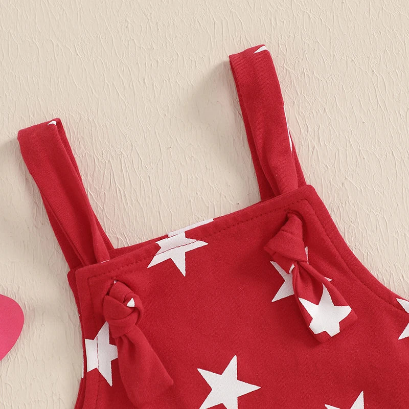 Girl's Star Print 4th of July Overall Rompers