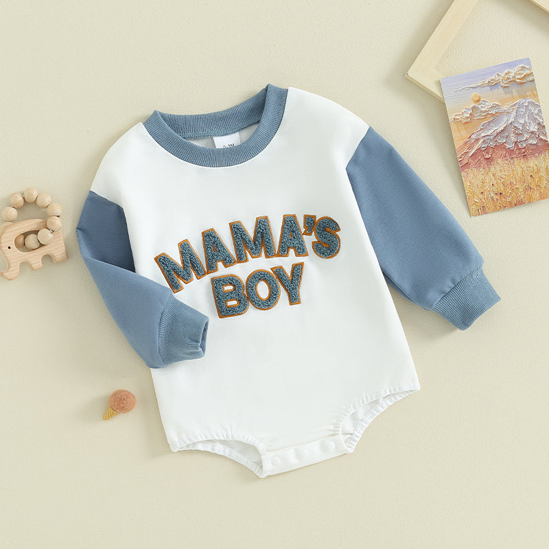 Boy's Long Sleeve "Mama's Boy" Sweatshirt Rompers