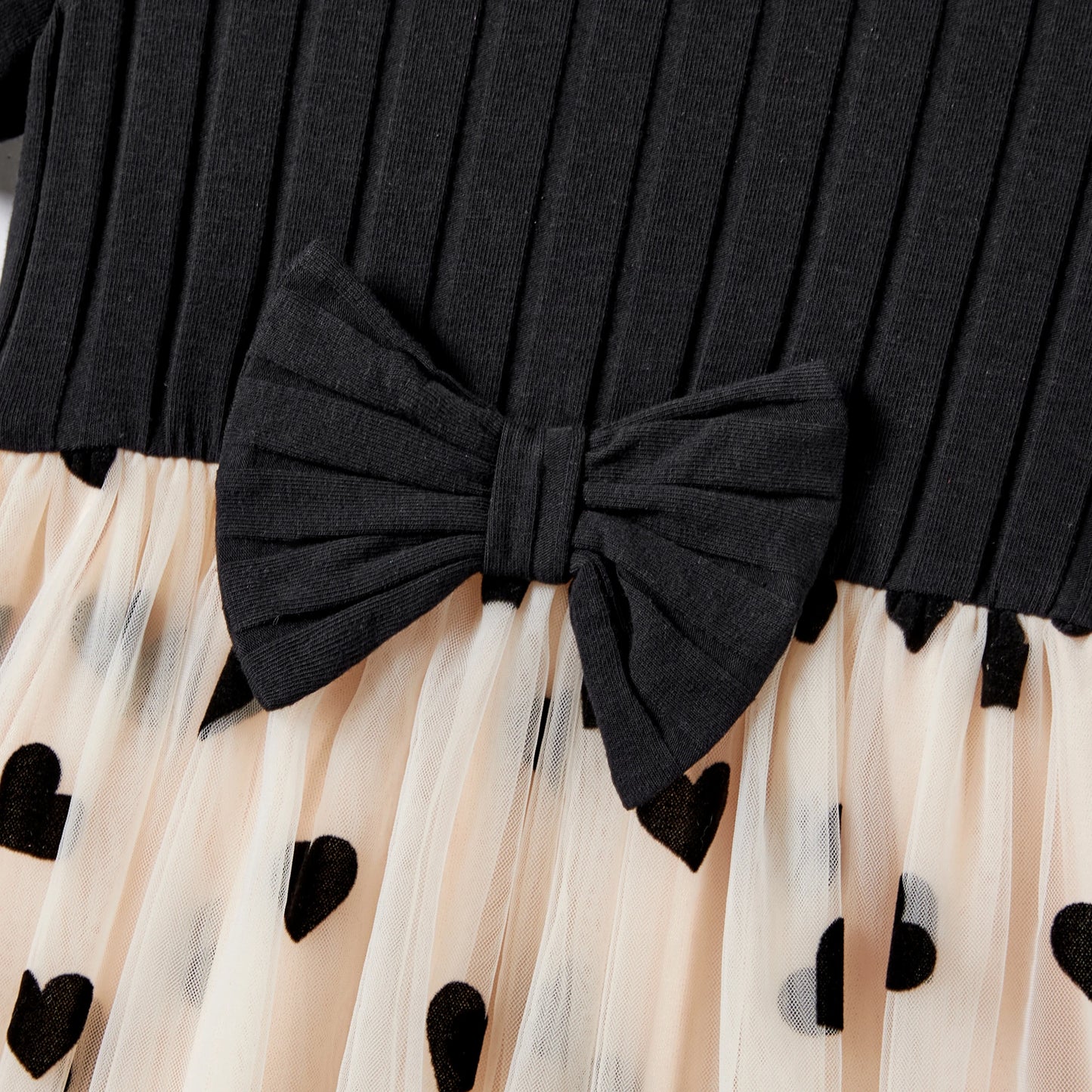 Mommy & Me! Matching Black Top Spliced Heart Mesh Dresses
