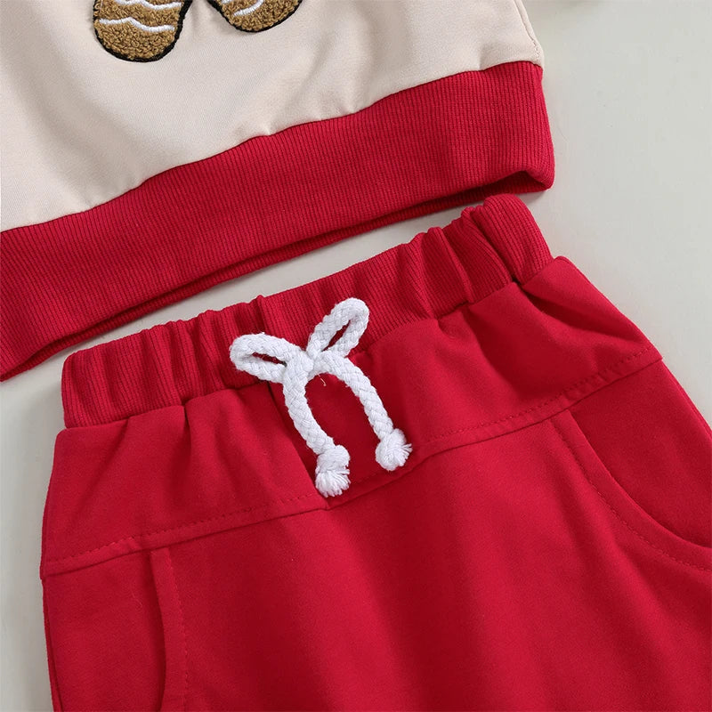 Boy's & Girl's 2-Piece Christmas Embroidered Gingerbread Man Holiday Sweatshirt & Pants Sets