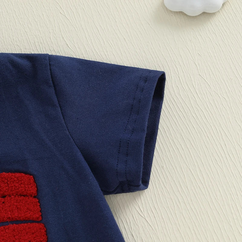 Boy's 2-Piece 4th of July Embroidered Flag T-Shirts & Plaid Shorts Sets